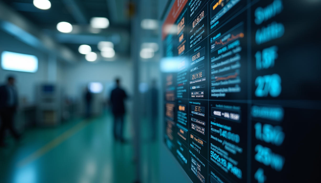 Close-up view of a digital control panel monitoring manufacturing process data