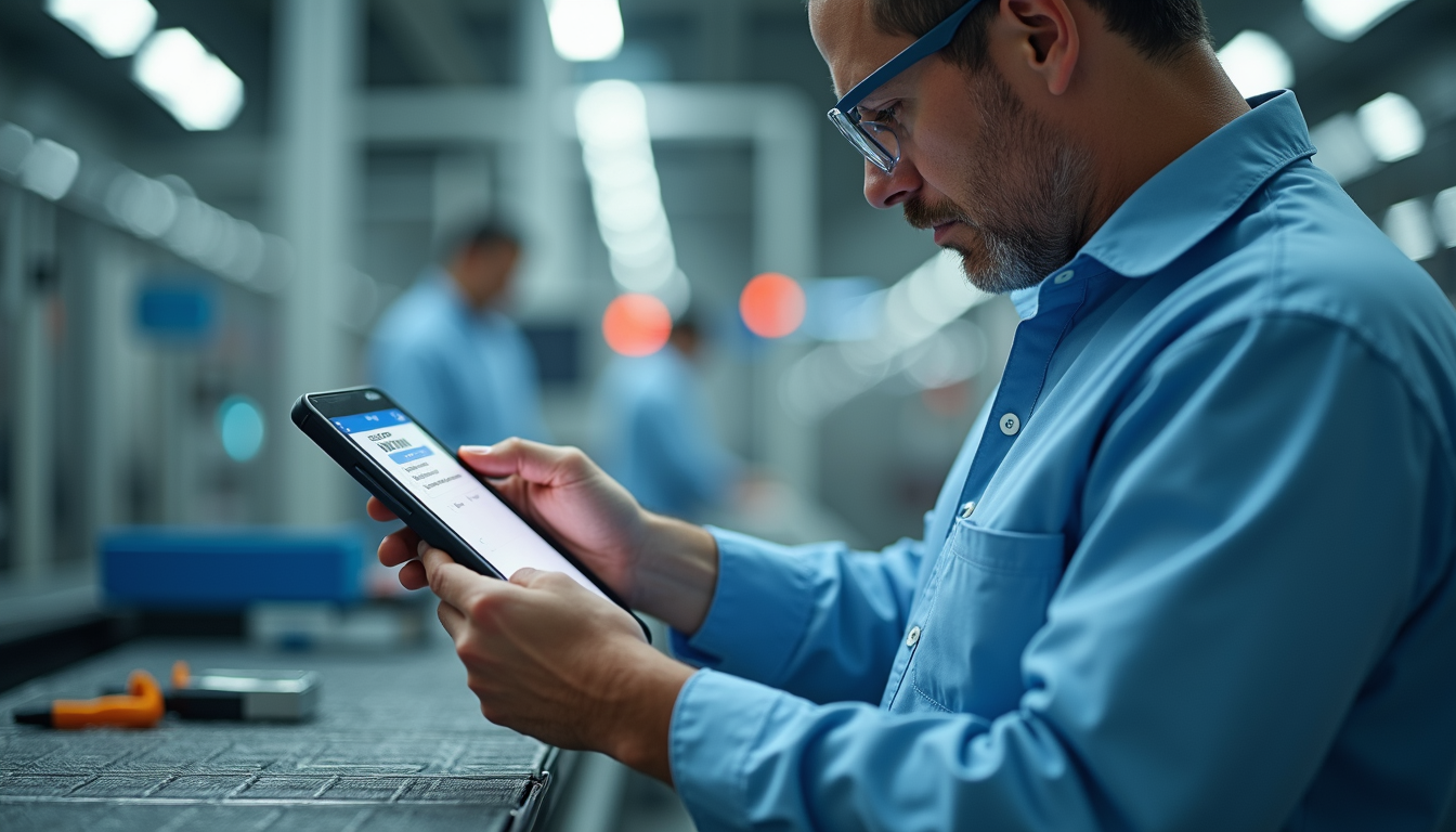 Quality inspector checking product on production line