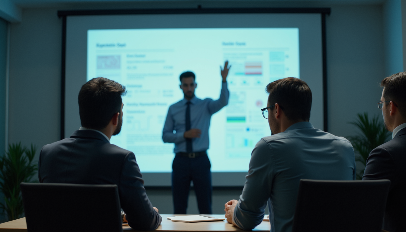 Leader presenting operational data during a team meeting
